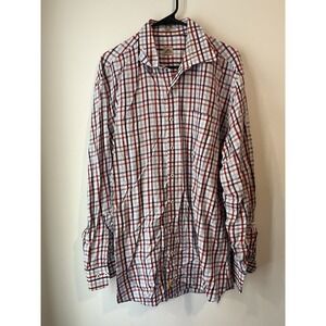 Peter Millar Long Sleeve‎ Casual Button Up Shirt Mens XL Red White Blue Plaid